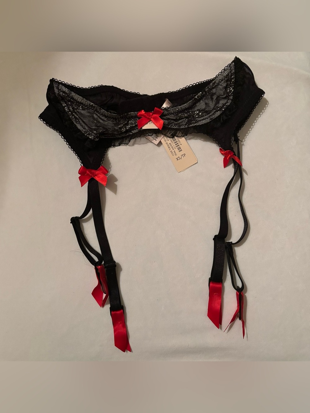 La SENZA Black Lace Garter Belt with Red Satin Bows